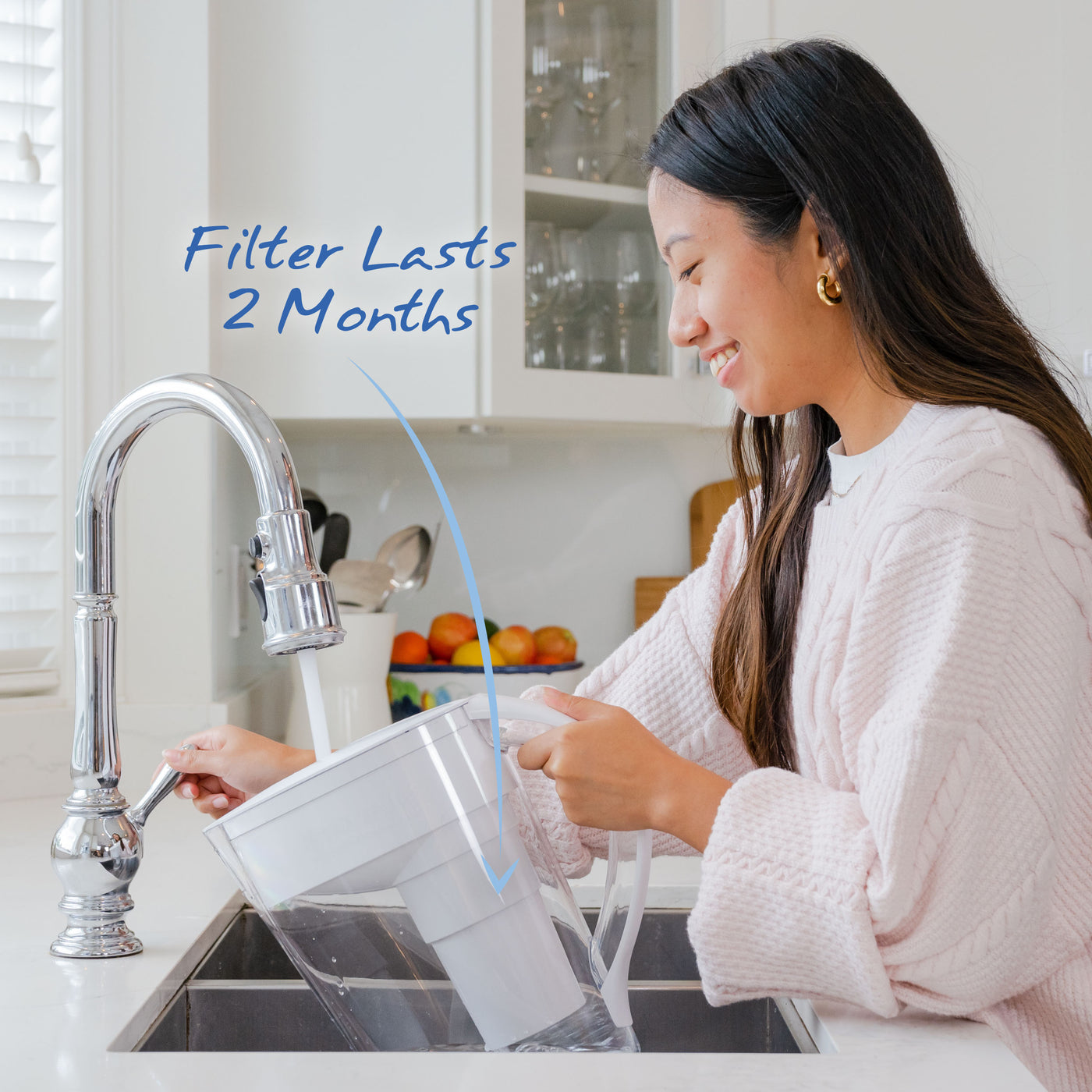 The Santevia MINA Alkaline Pitcher filters will last for 2 months